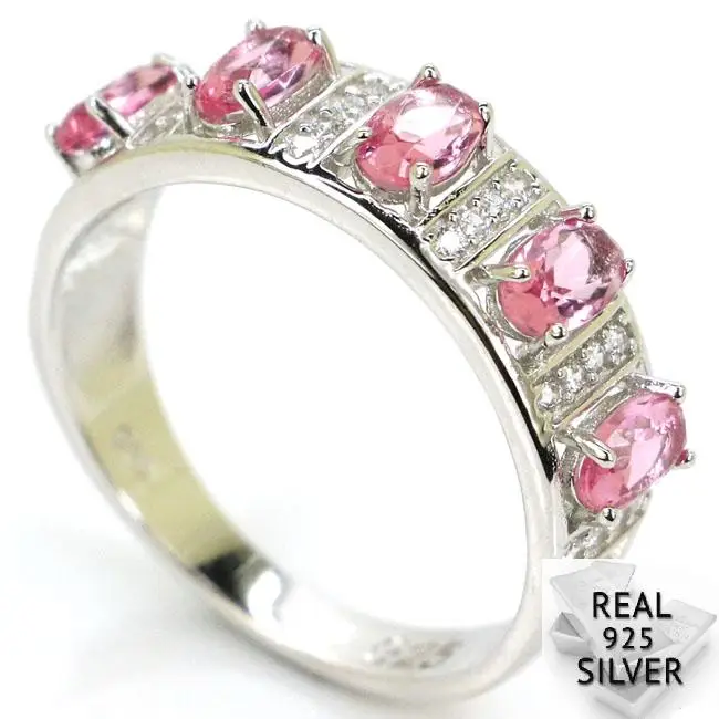 

7.25# Guarantee Real 2.7g 925 Solid Sterling Silver Pink Sapphire Woman's Rings 22x6mm