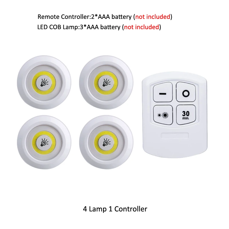 Светодиодный COB Ночной светильник на батарейках с дистанционным управлением, кухонный шкаф, светильник с затемнением, светильник для шкафа, светильник для спальни, шкаф, светильник ing - Испускаемый цвет: 4 lamp 1 controller
