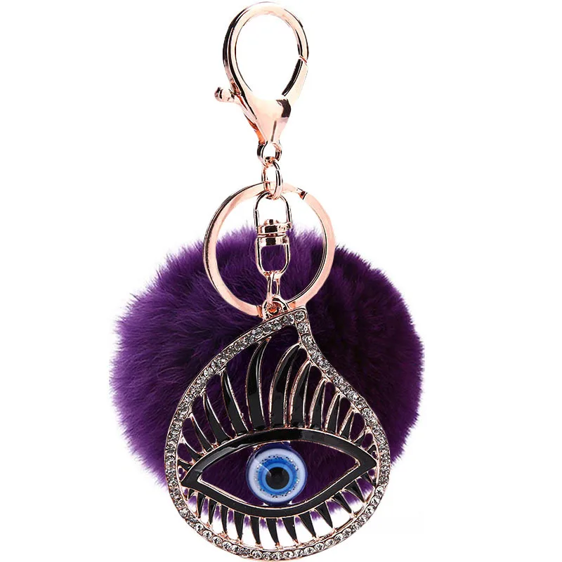 

2017 new trinket fake pompom keychain bunny keychains on bag rabbit fur Keychain fur pom pom charms for bags anime