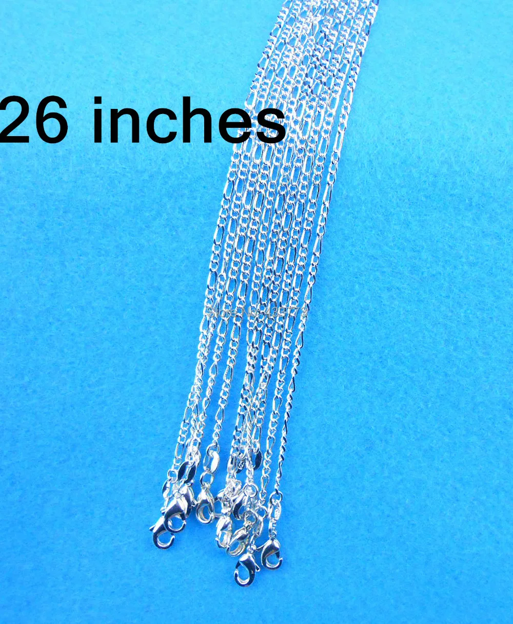 26" 10pcs Sterling Silver 925 Figaro Chain 2.4mm Fashion Long Twisted Chains With Good Quality