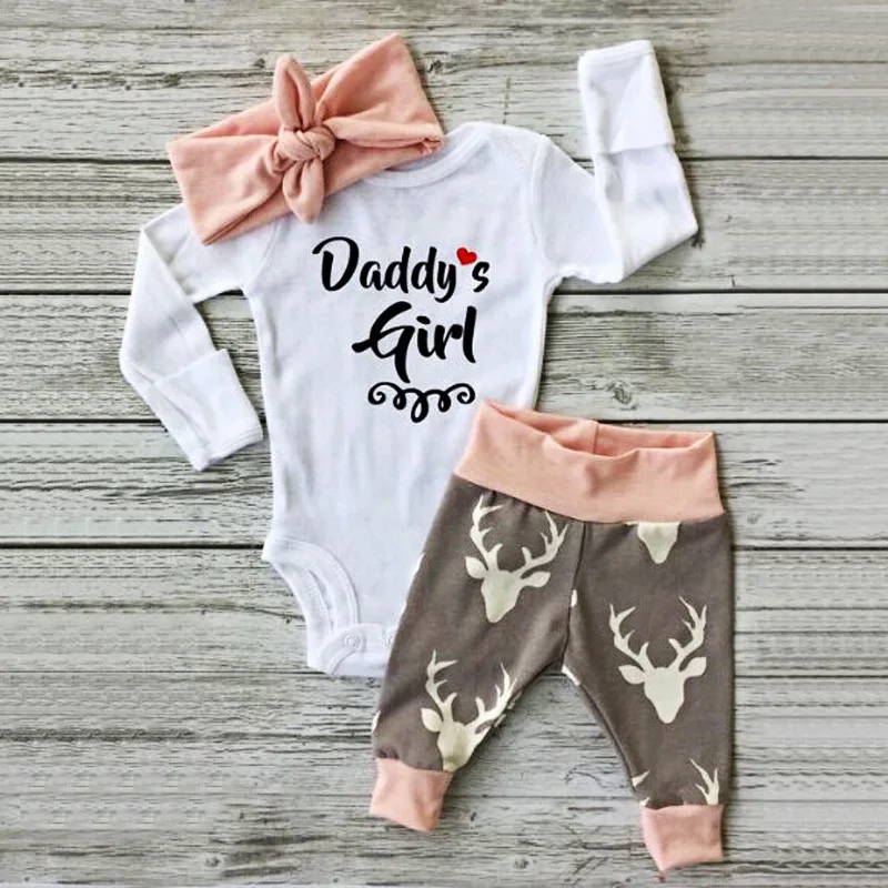 Daddy's Girl Baby Girl Clothes Set Baby Christmas Outfits Clothing
Romper Cartoon Winter Clothes My First Christmas Girl 3pcs