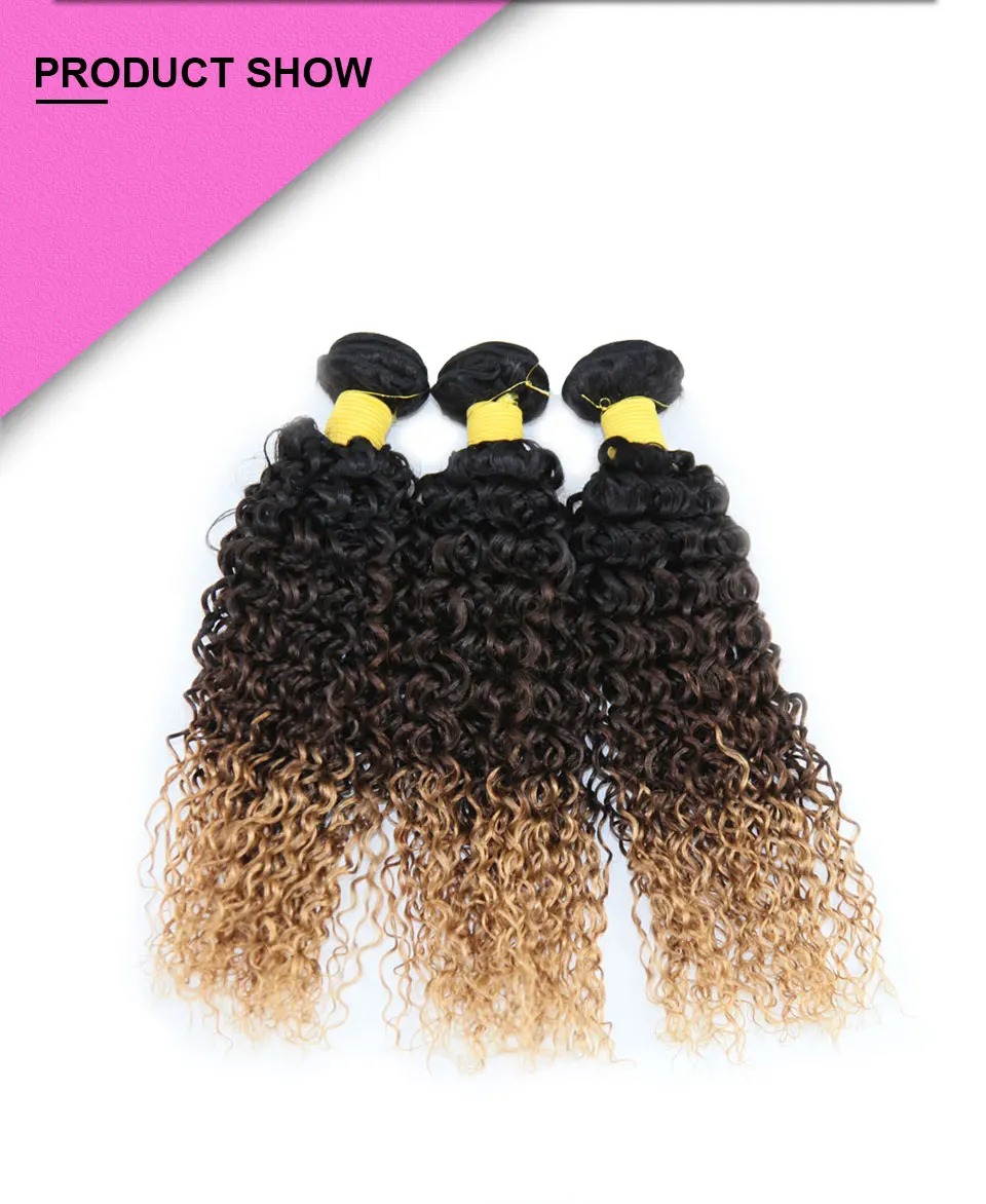 Hair Villa Ombre Brazilian Remy Hair Kinky Curly 1pc 1B427 Ombre Human Hair Bundles For Salon Low Ratio Longest Hair PCT 15% (4)