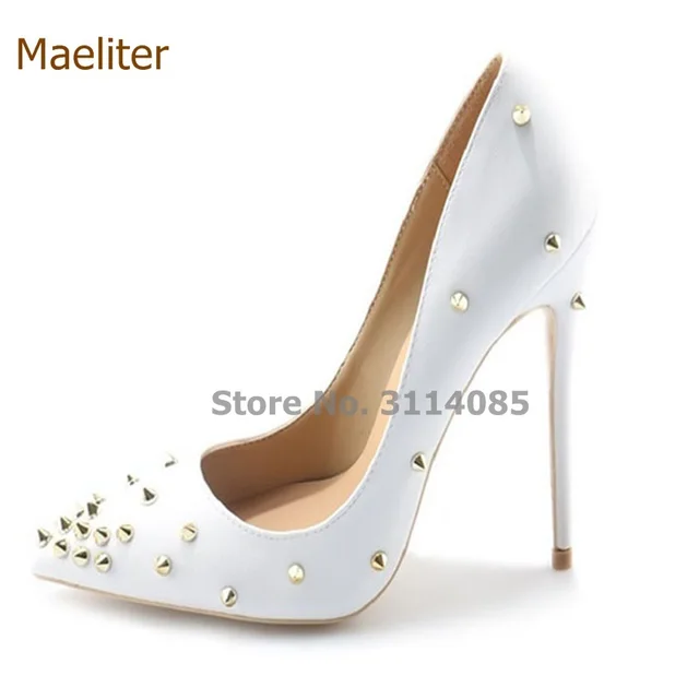 Graceful Rivets Pointed toe Heels Women Sexy White Black Dress Pumps ... Graceful Rivets Pointed-toe Heels Women Sexy White Black Dress Pumps Gold Rivets Gladiator Shoes