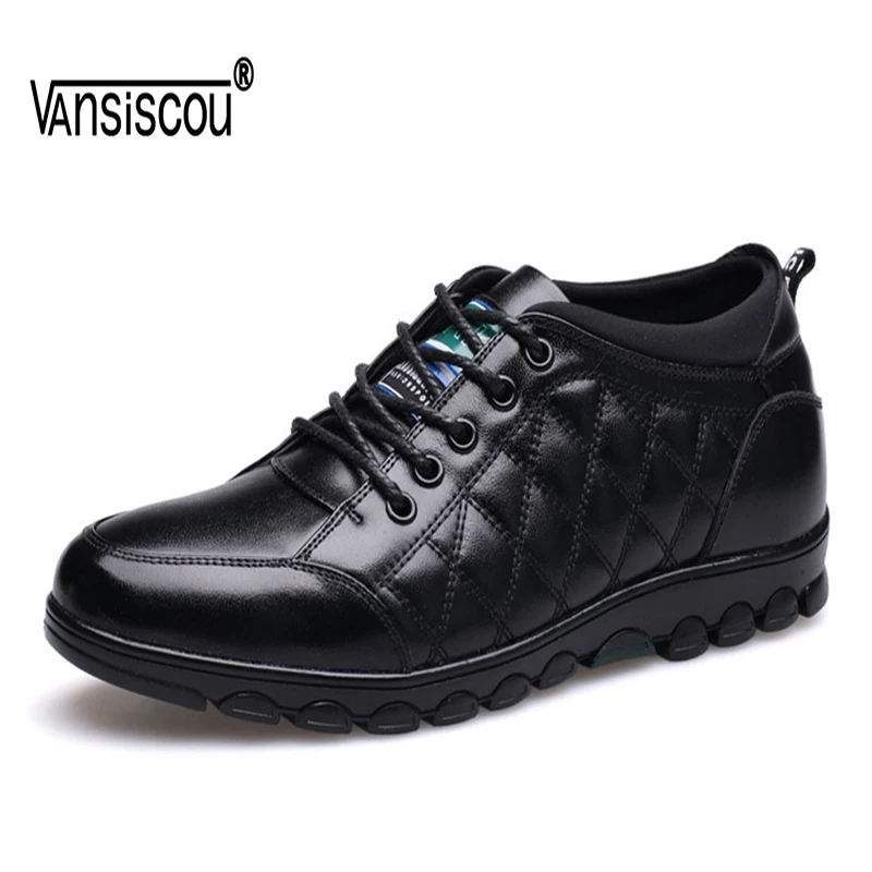 

VANSISCOU Men Business Casual Shoes Lace-Up Genuine Leather Hidden Heels Flats Male Height Increasing 5CM Comfy Walk shoes