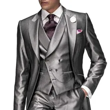 Новое поступление одна кнопка серебристо-серый Жених Смокинги для женихов Для мужчин свадебные костюмы для выпускного индивидуальный заказ(куртка+ Брюки для девочек+ жилет+ галстук) k: 398