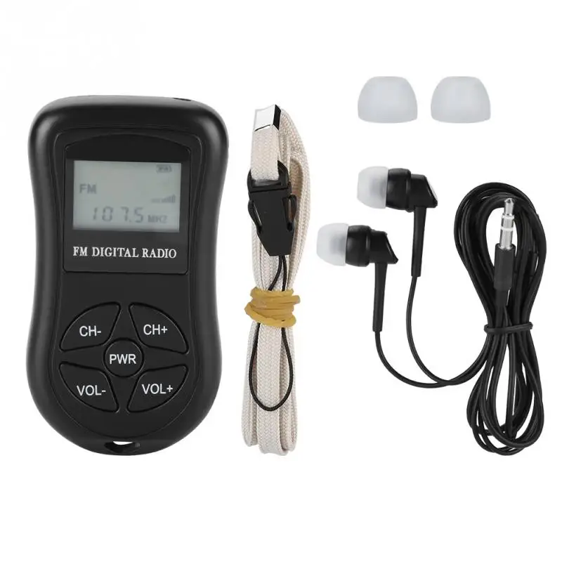 

Mini Digital FM LCD Display Personal Radio with Earphone Lanyard Portable Digital FM Radio continuous be used for48-50 hours
