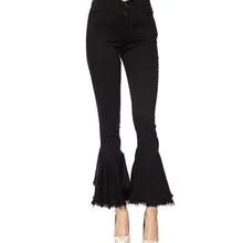 Для женщин и недоуздком Носите мини-расклешенные джинсы с 9 минутах Джинсы Нерегулярные Форма и тонкий расклешенные джинсы уличный стиль модели пикантные туфли