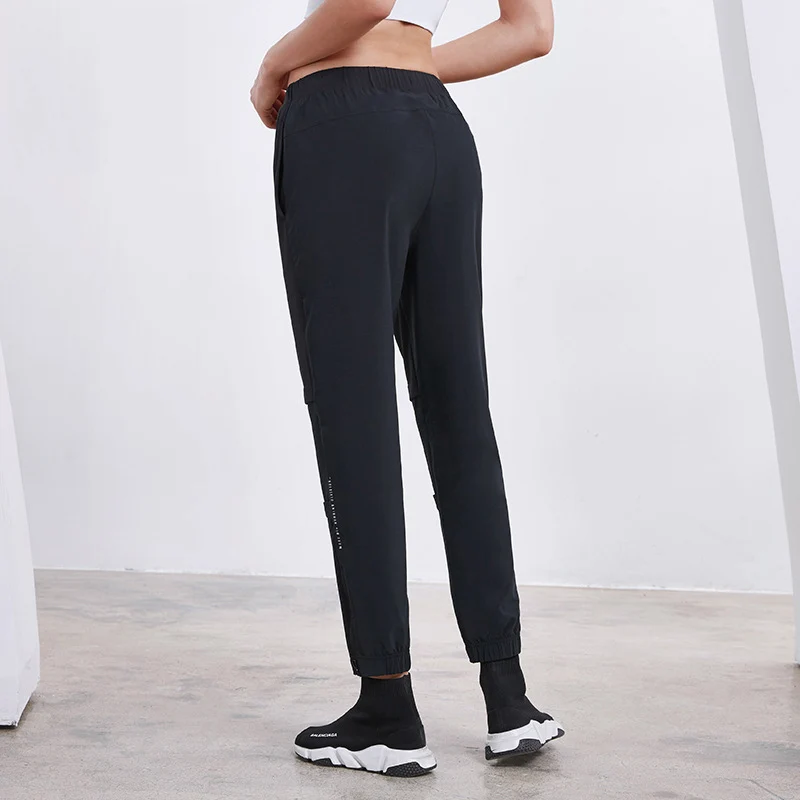 

BINAND Side Reflective Strip Double Layer Pocket Pants Women Mesh Patchwork Zipper Drawstring Quick Dry Breathable Sportpants