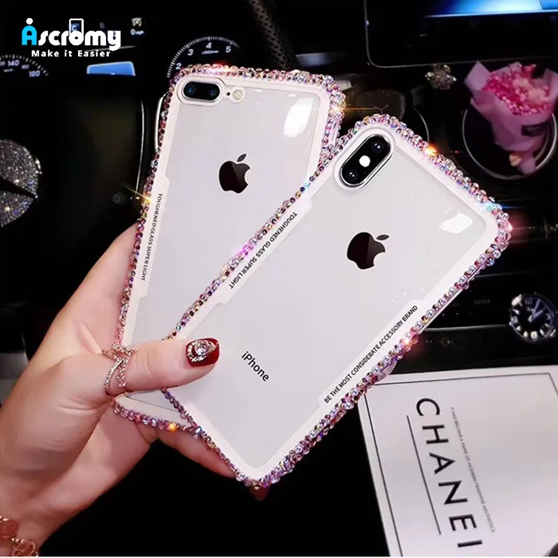 

Ascromy For iPhone X Bumper Diamond Silicon TPU Frame Shockproof Cute Back Cover Case For iPhone 8 Plus 7 6 6S Girls Accessories