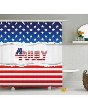 

4Th Of July Shower Curtain Us Flag Pattern Print For BathroomWaterproof And washable Fabric With Hooks