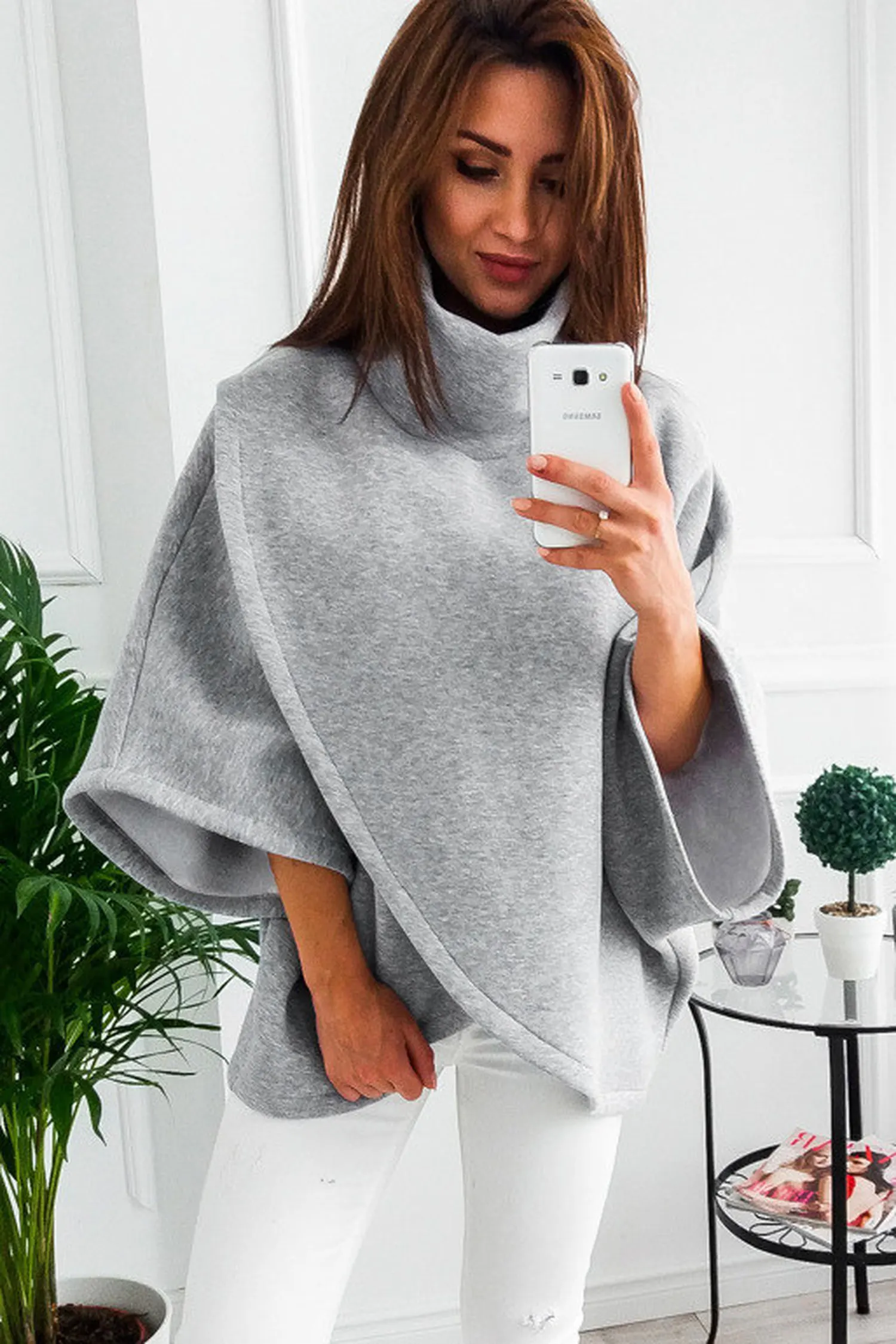 

Scarf Style Autumn Vogue Tops Moda Mujer Solid Color Thin Irregular Wide Cuffs Warm Coat Loose Casual Clothes Cute Ladies Casaco