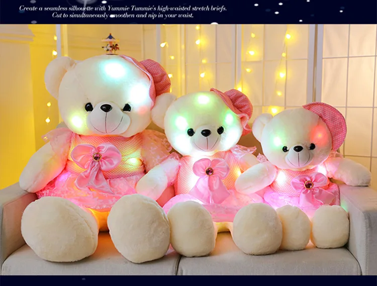 50 см мягкие плюшевые игрушки Led красочный светящийся плюшевый мишка для детский ночник милый мягкий медведь в платье подарки на день рождения
