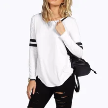 Sexy Hipster Casual Otoño de Manga Larga Floja Camiseta de Las Mujeres señora camiseta Blanca Túnica Superior Femenina Camiseta Ropa Pullover 2016
