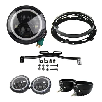 

7 Inch LED Headlight 7" bracket drl 4.5 inch fog lights with housing bucket with bracket Motorcycles For Davidsio Harley (Black)
