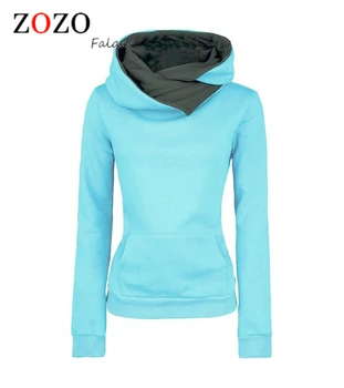 Falacs Zozo 2016 Women Casual Solid Hoodies Unisex Lapel Hooded New Sweatshirts Pullovers Turn-down Collar