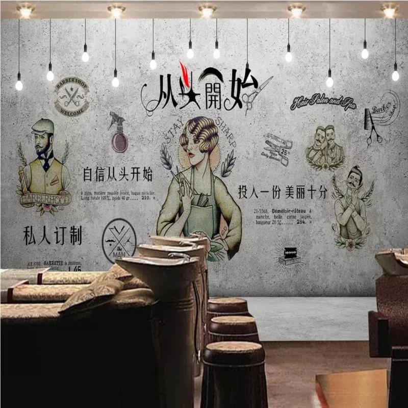 

Custom Photo Wallpaper Europe and America Style Murals Hairdressing Hair Salon Wall Barbershop Decor Wallpapers