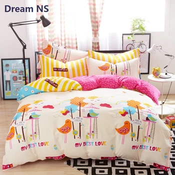 

AHSNME 100% Cotton 3pcs Duvet Cover Set Cozy Pure Cotton Bedclothes Pastoral Life Birds RU AU Size for Double Bed Bedlinens