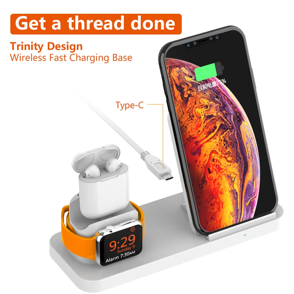 3 в 1 Многофункциональное Беспроводное зарядное устройство для Apple Watch 4 3 2 iPhone X XR XS MAX Быстрая Зарядка Док-станция для samsung Galaxy S9 S8