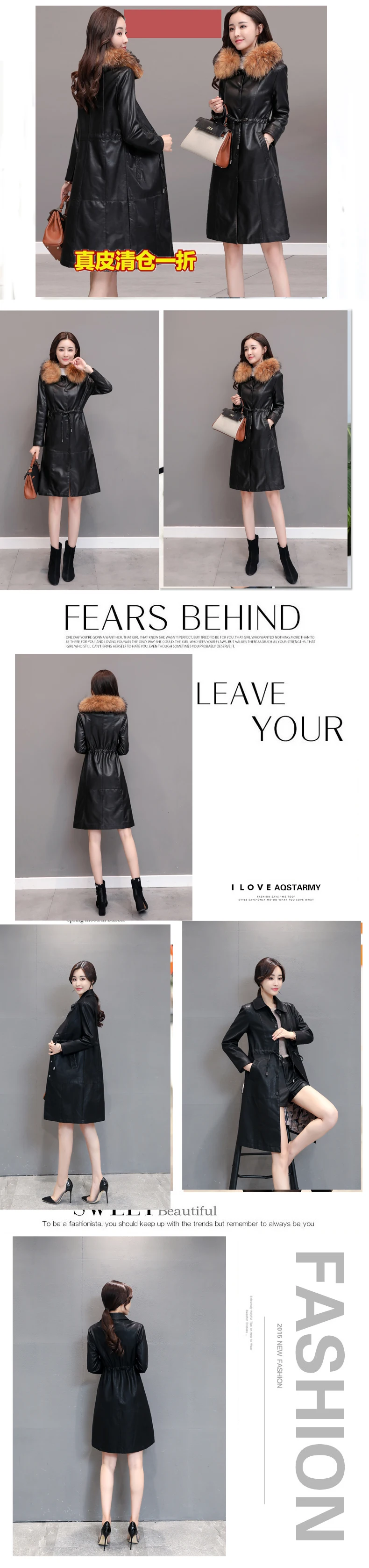 Women Winter Leather Jacket Long Parka Fur Collar Plus Size 5XL Winter Leather Coat Women Adjustable Waist Long Leather Jackets AS08 (11)