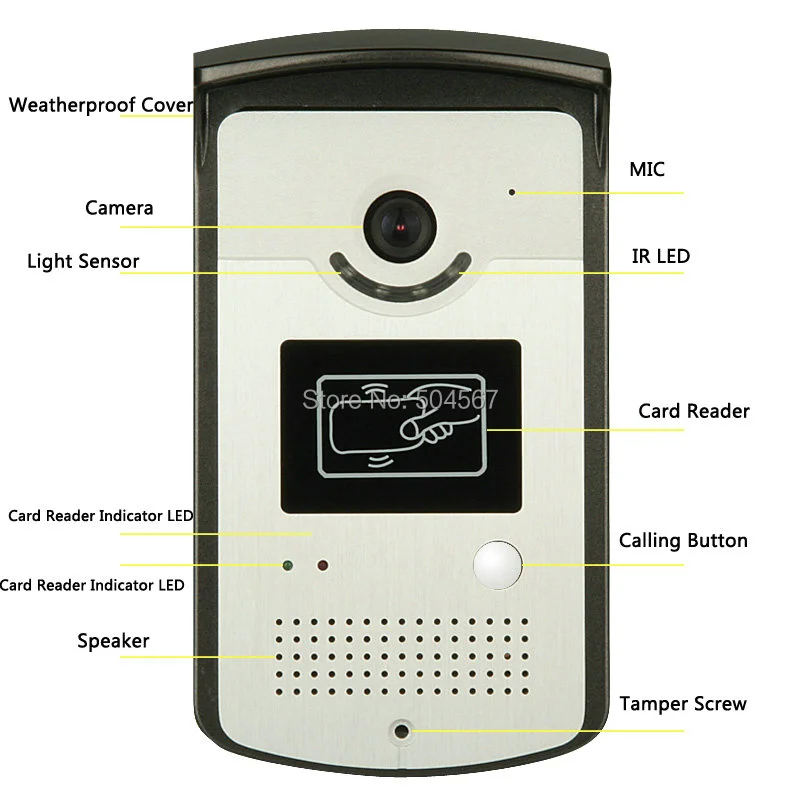 " цветной видеодомофон система с 1 белым монитором 1 RFID кард-ридером HD дверной звонок 1000TVL камера
