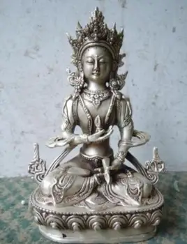 

China silver Bronze carved Buddhism AMITAYUS Buddha Sculpture Statue