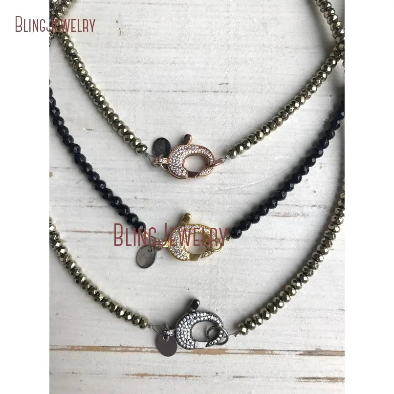 20181011-NM18371-rose gold gold and gunmetal pave crystal clasp choker with pyrite plated beaded hematite and black jade necklace_2