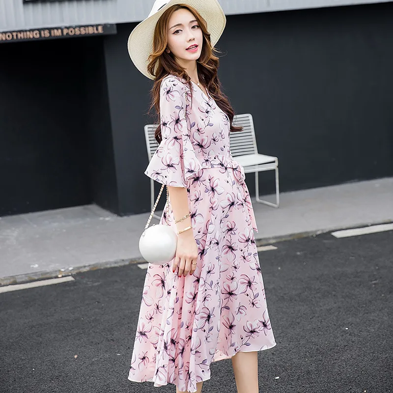 

Floral Prints Maternity Dresses Casual Short Sleeve V Neck Maternity Dress Pregnancy Clothes Chiffon Dresses for Pregnant Women