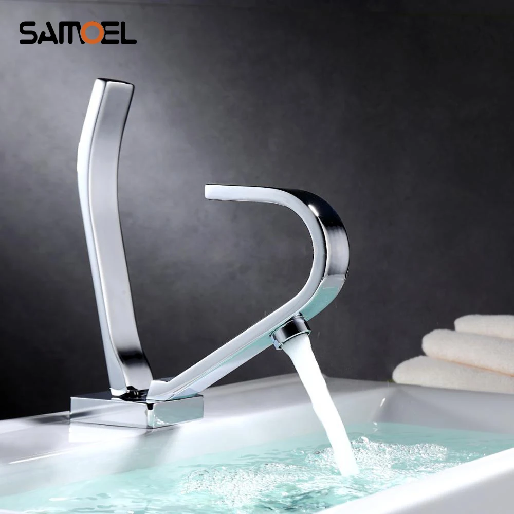 Basin Faucets Modern Square Plate Bathroom Mixer Tap Brass Washbasin