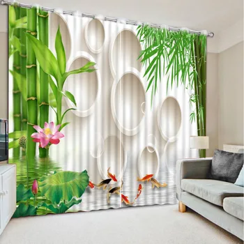 

High quality luxury curtains 3d curtains custom Green bamboo living room curtains bedroom curtains CL-DLM805