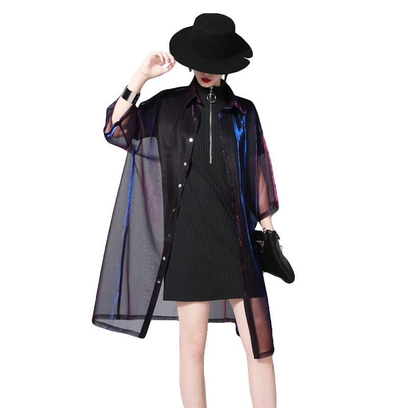 

new 2019 Summer Women dress Muscial Festival Rave Clothes Wear Outfits Gear Hologram Women Rainbow Metal Sheer Mesh Dress