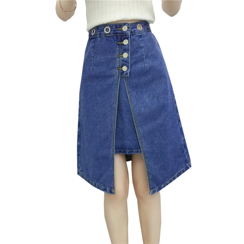 

Large size Denim Skirt 2019 Spring High waist Solid color Asymmetric Skirt Summer Casual Personality Female Denim Skirt JIA191