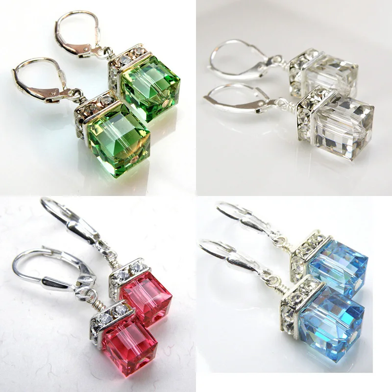 

Three-dimensional Cube Crystal Design Drop Earrings 925 Silver Cubic Zirconia Jewelry For Women Party