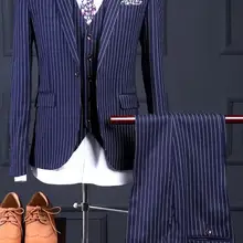 Новое поступление, смокинги для жениха в полоску на заказ,, Лучший мужской костюм для жениха, свадебные костюмы на выпускной(куртка+ штаны+ жилет