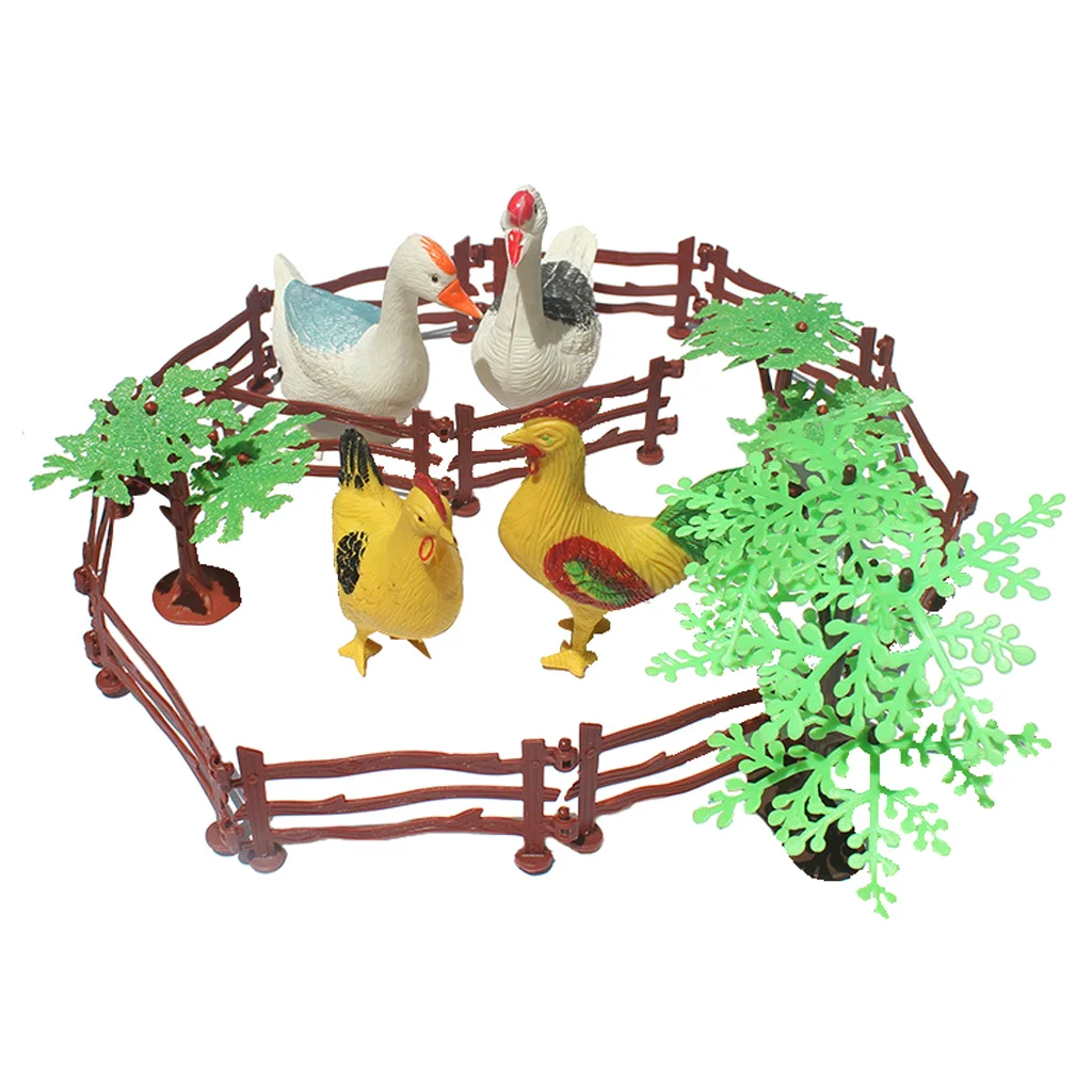 19 Pieces Plastic Farm Animals Toys Hen Cock Duck Goose Model Figure Toys great toy for your kids to recognize various animals