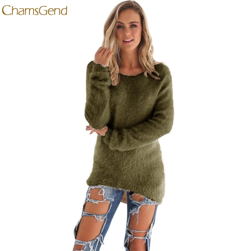 

CHAMSGEND Sweater Women 2018 Winter Pullovers Casual Solid Round Neck Winter Sweater Pullover Women Ladies Sweater Knitwear Tops