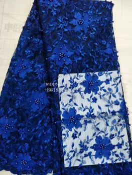 

New Blue/light pink/gold/purple/pearls,stones metallice on netting embroidered wedding/show/evening dress lace fabric 5 yard