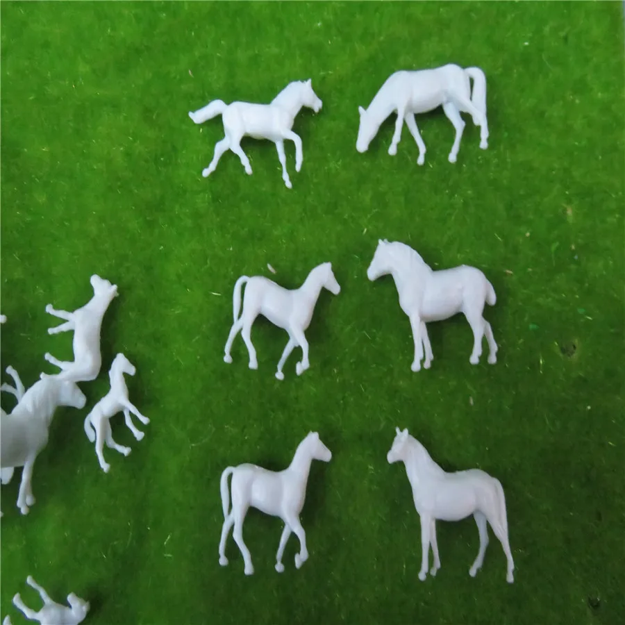 

50pcs/lot Scale Model Train Building Layout UnPainted White Animal Figures 1/150 1/87 Ho Scale Farm Horse New