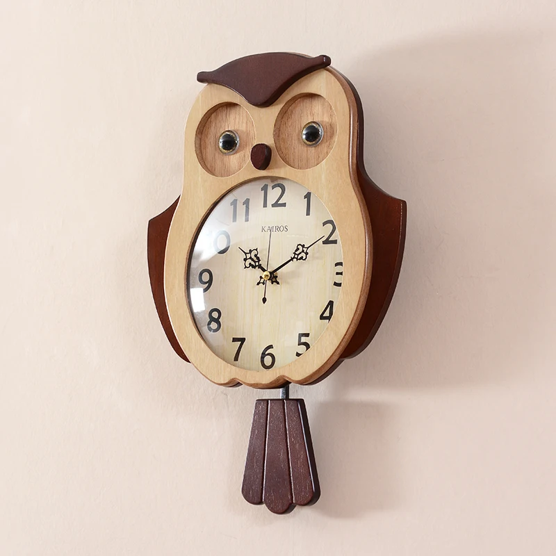 

Wooden Wall Clock Modern Design Pastoral Style for Living Room Owl Wood Clocks Bird Wall Watch with Tail Swing Home Decor Silent