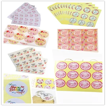 

100PCS/lot Lovely Round Thank You Flowers DIY Hand Made Paper Label Sticker DIY For Gift Cake Baking Various Sealing Sticker