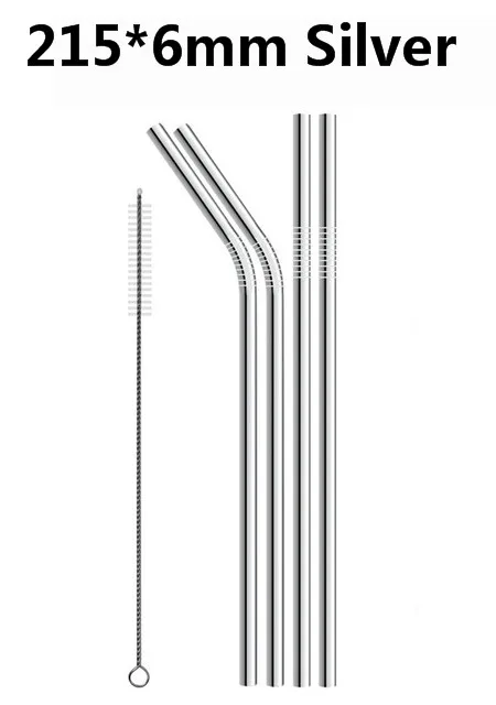 4 шт многоразовая соломинка высокого качества из нержавеющей стали 304 металлическая соломинка с чистящей щеткой для кружек - Цвет: 215mm sliver