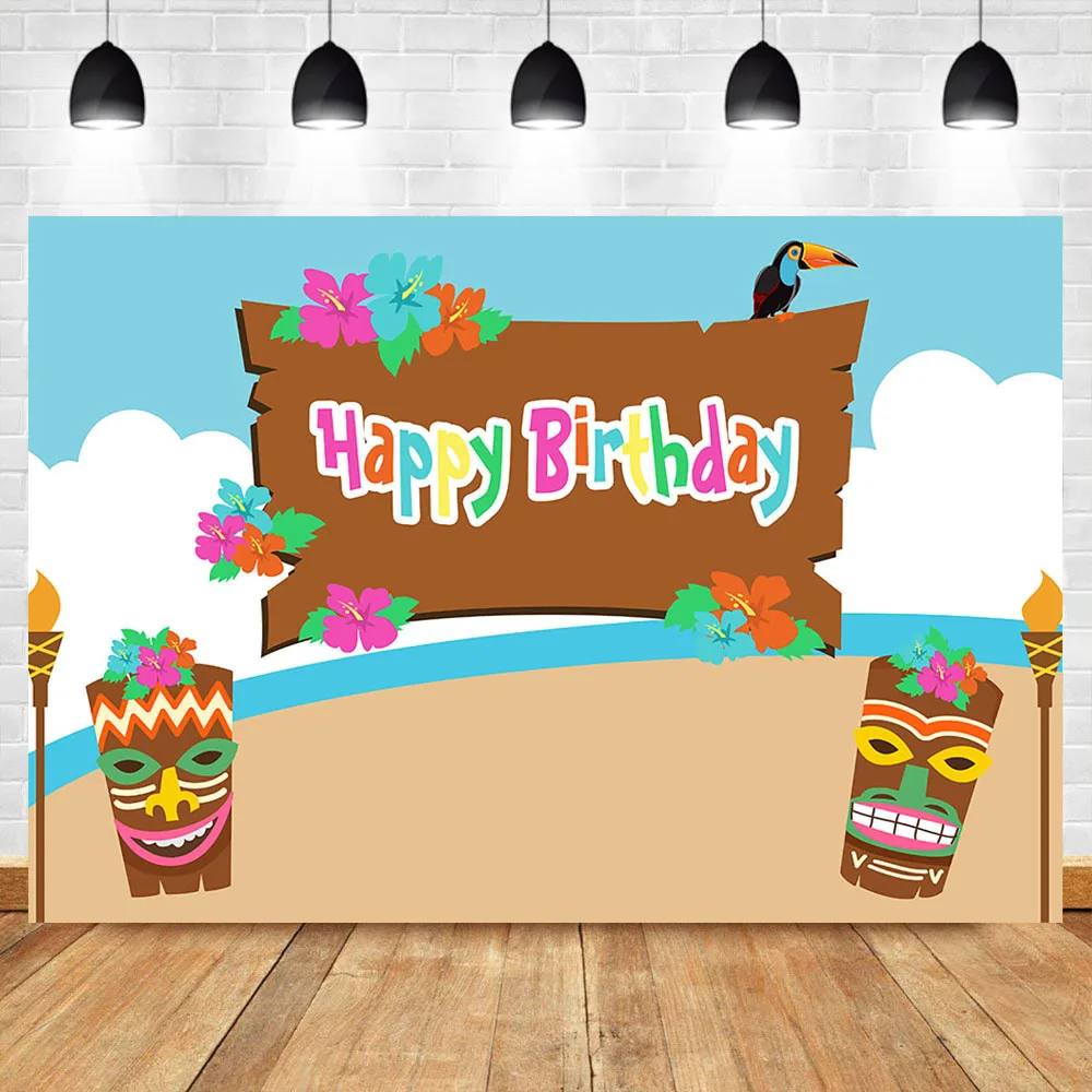 

NeoBack Spring Flower Happy Birthday Party Photography Backdrops Blue Sky and White clouds Mysterious Mask Background for Photo