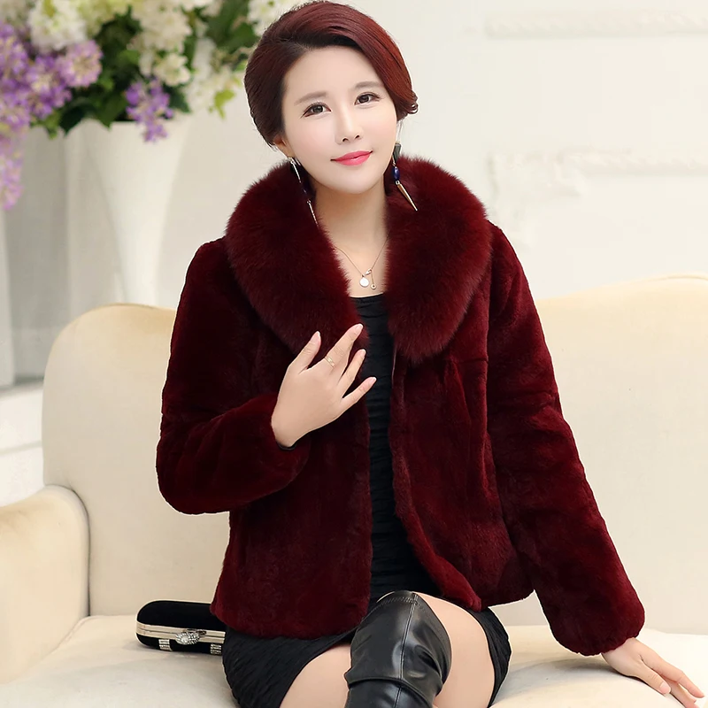 ##BUY Natural rex rabbit fur coats outerwear women warm thickening fur jackets with real fox fur collar 2018 winter plus size M 5XL