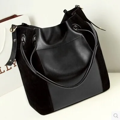 Genuine Leather Bag Las Famous Brand Women Handbags Black Genuine Leather Bag Las Famous Brand Women Handbags Black Casual Bucket Bolsas Woman Suede Free Shipping 2017 In Top Handle Bags From