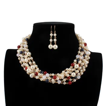 

Pearl beads twisted braid Necklace and earrings personality multi-color pearl necklace woman costume jewelry wholesale