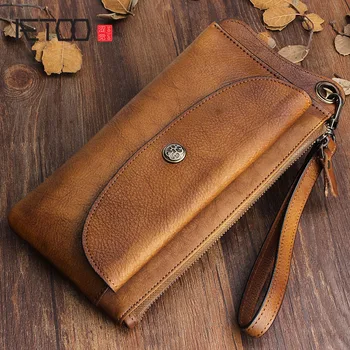 

AETOO Handmade leather long wallet multi-functional men's retro handbag leather large-capacity phone bag