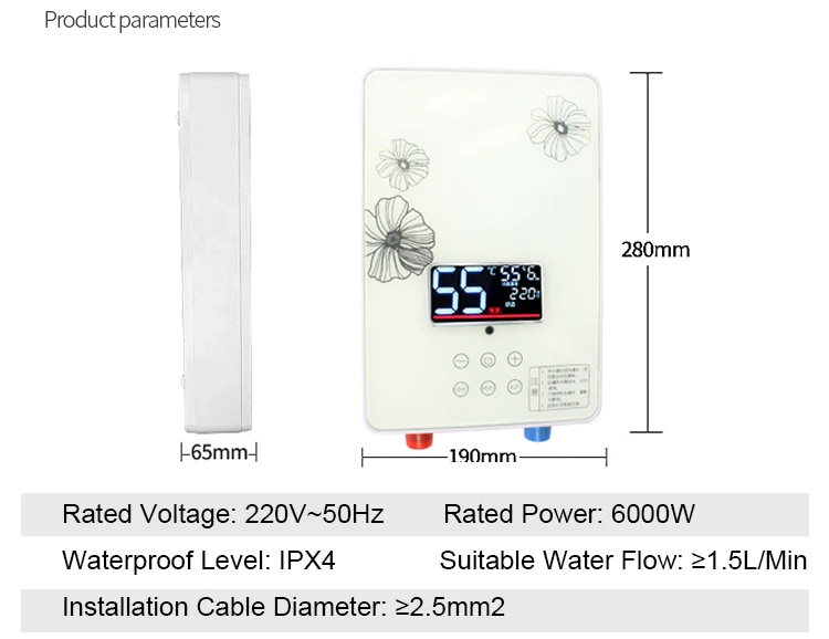 DMWD настенный Электрический мгновенный Tankless водонагреватель ванная комната мгновенный термостат Отопление Душ Светодиодный дисплей 6000 Вт