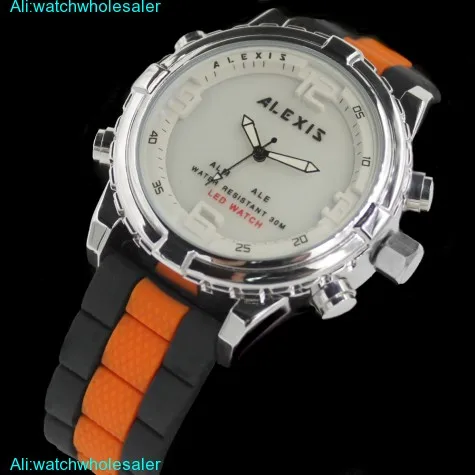 AW801B Water Resist Silicone Black Band Men Women Dual Time Analog Digital Watch