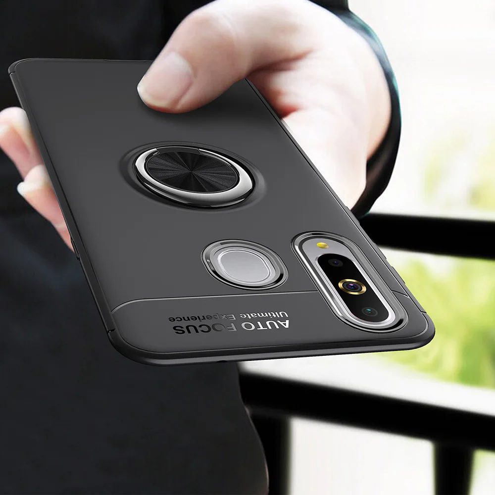 

For Samsung Galaxy A8s Phone Case Shockproof Bumper Magnetic Metal Ring Holder Soft Silicone Back Cover for For Samsung A8s Case