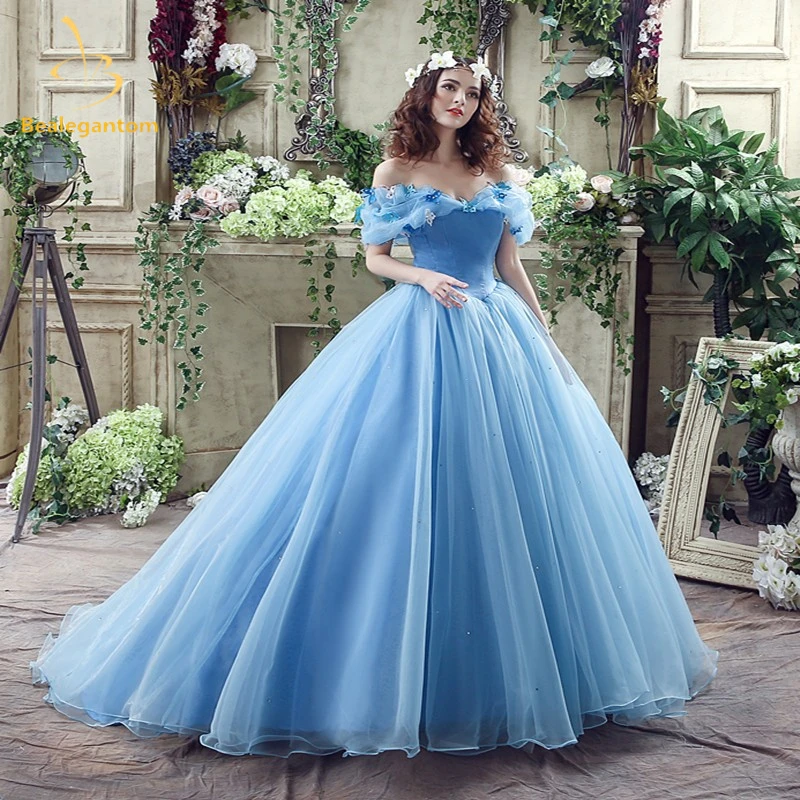 Платья Золушки Quinceanera небесно голубые Бальные платья с блестками 16 платьев для 15