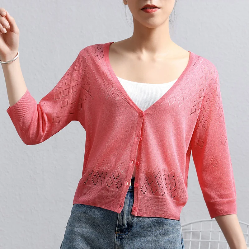 Diamond summer sunscreen ice silk sweater women short paragraph shawl outside thin air conditioning cardigans YDSY015 |